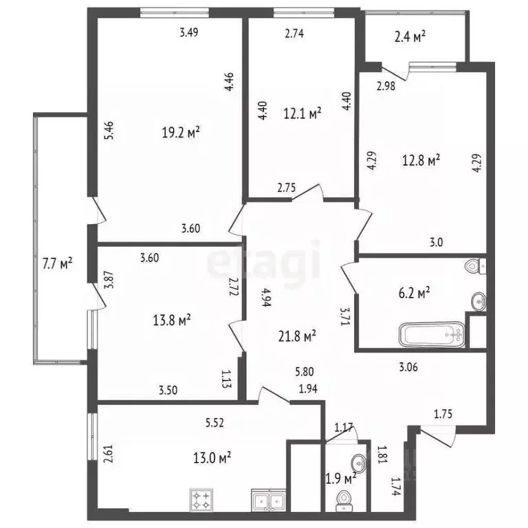 4-к кв. Санкт-Петербург ул. Русановская, 19к4 (100.8 м) - Фото 2