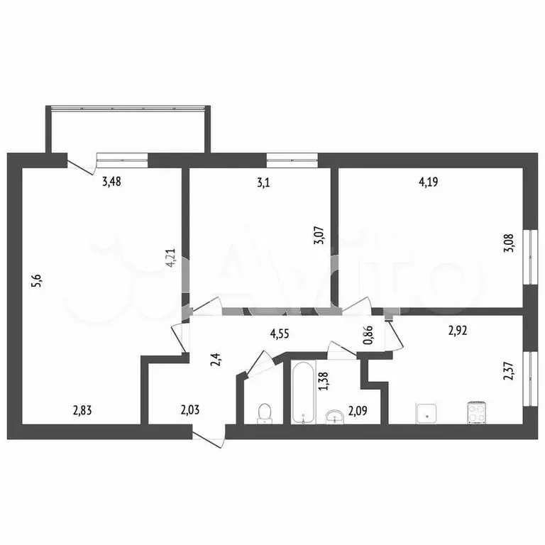 3-к. квартира, 61,5 м, 4/9 эт. - Фото 0