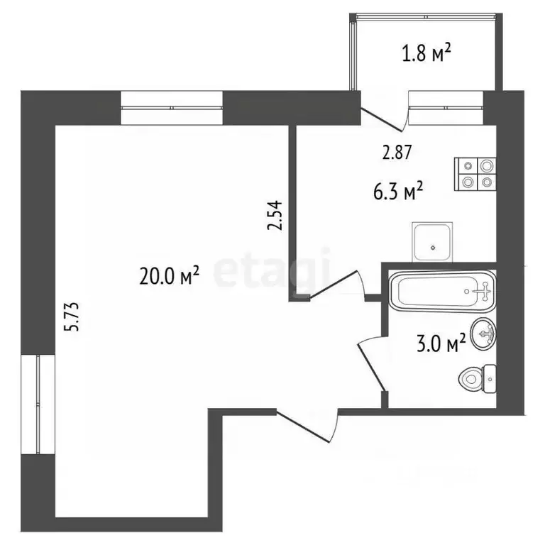Студия Ростовская область, Ростов-на-Дону 3-я Семейная ул., 4 (30.0 м) - Фото 2