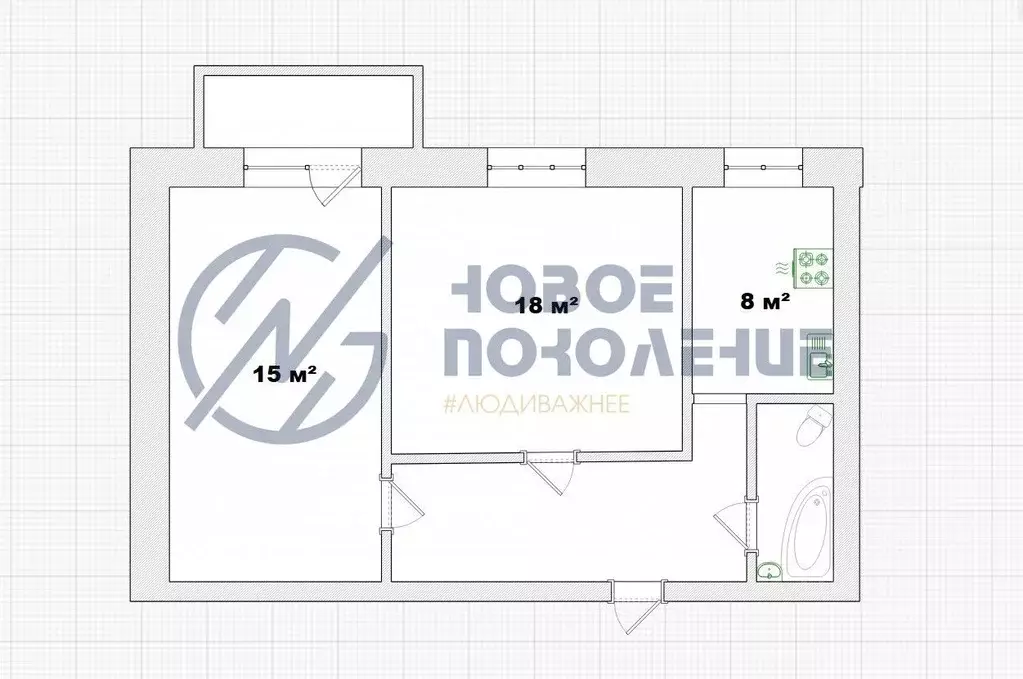 2-к кв. Омская область, Омск Авиационная ул., 143 (47.8 м) - Фото 1