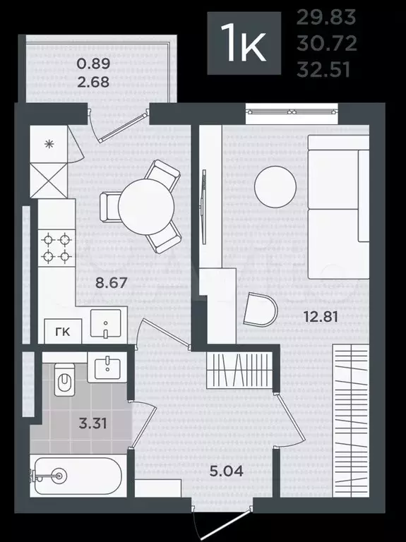 1-к. квартира, 32,5 м, 4/5 эт. - Фото 0