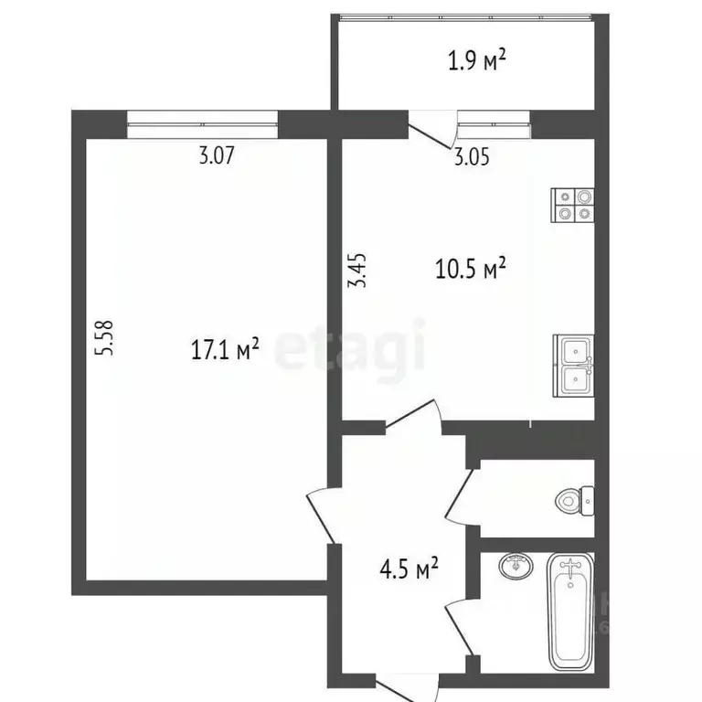 1-к кв. Псковская область, Псков Рижский просп., 77 (35.9 м) - Фото 2