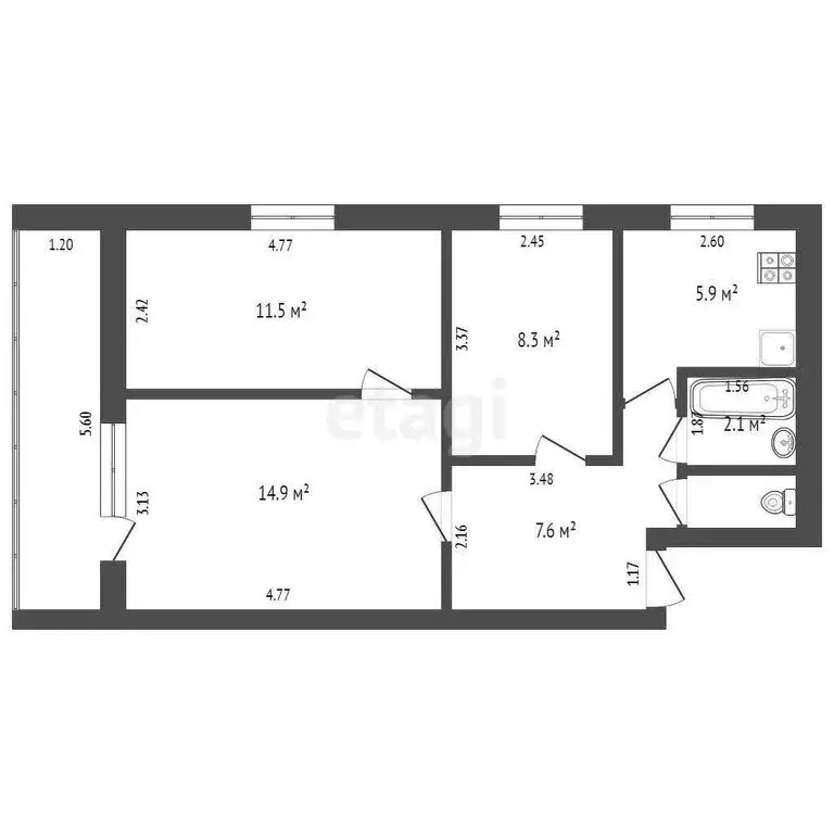 3-комнатная квартира: Самара, Теннисная улица, 13 (51.5 м) - Фото 1