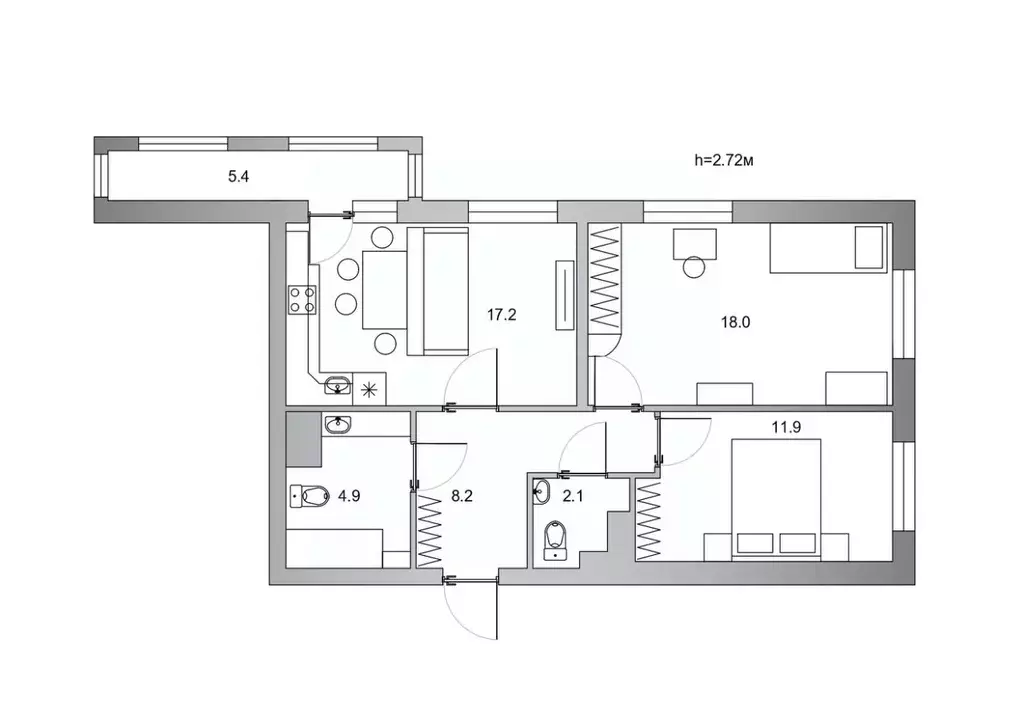 2-к кв. Санкт-Петербург пер. Антокольский, 6 (62.3 м) - Фото 2