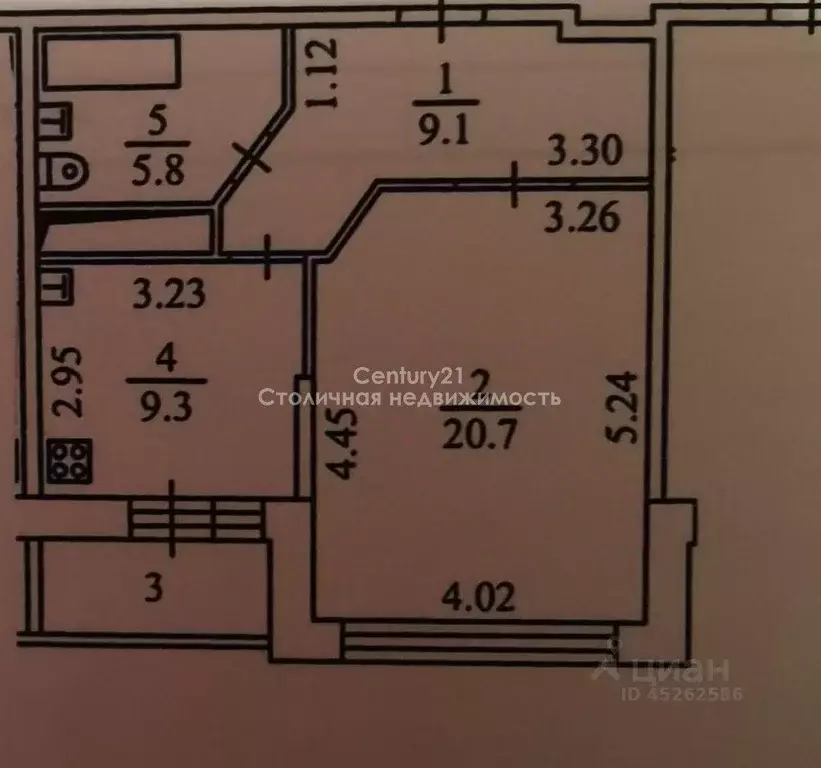 Квартира, 1 комната, 46.6 м - Фото 1