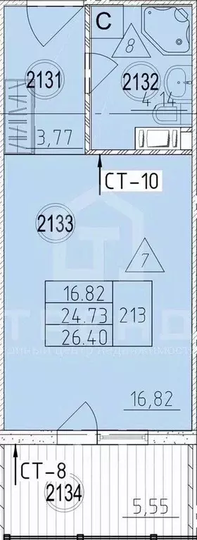 Студия Санкт-Петербург ул. Крыленко, 36к2 (26.3 м) - Фото 2