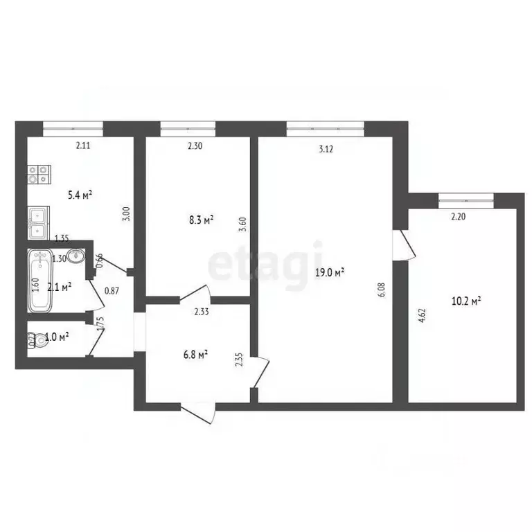 3-к кв. Башкортостан, Стерлитамак Коммунистическая ул., 69 (52.8 м) - Фото 1
