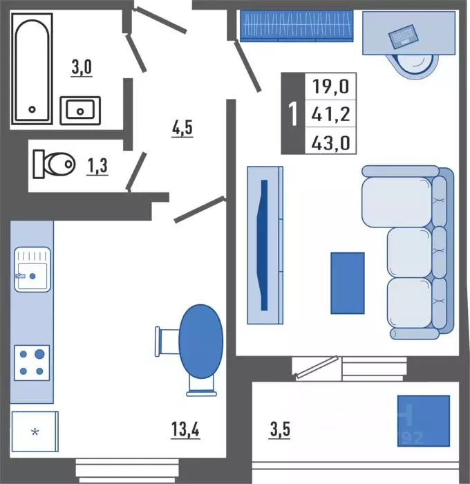 1-к кв. Орловская область, Орел Мясокомбинат мкр,  (43.0 м) - Фото 1