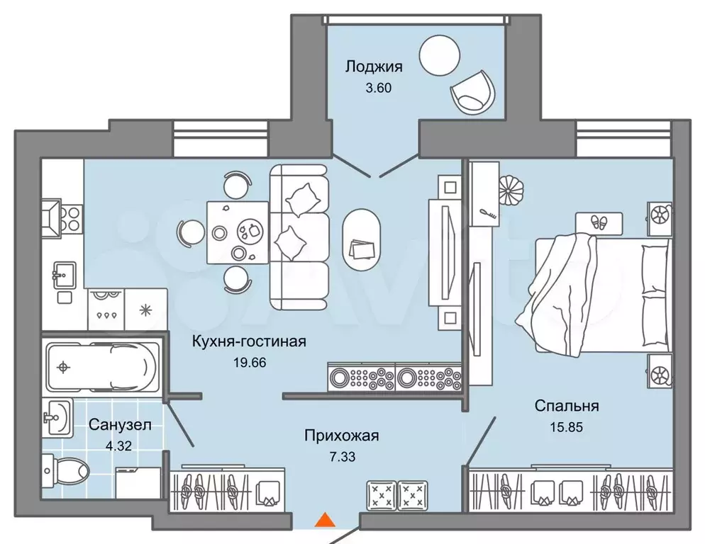 2-к. квартира, 49 м, 2/6 эт. - Фото 0