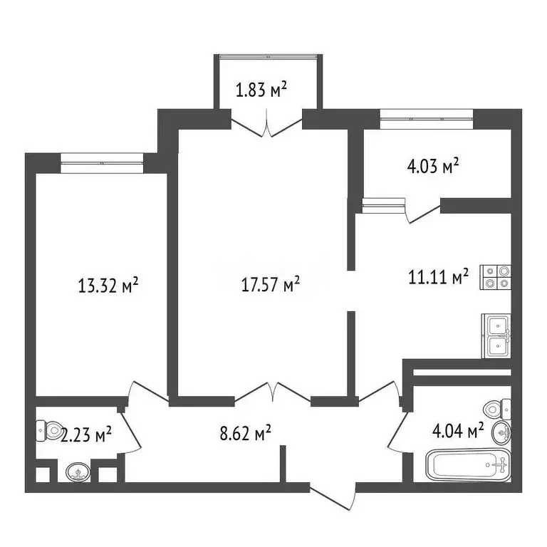 2-комнатная квартира: Дубна, район Большая Волга (60.91 м) - Фото 1
