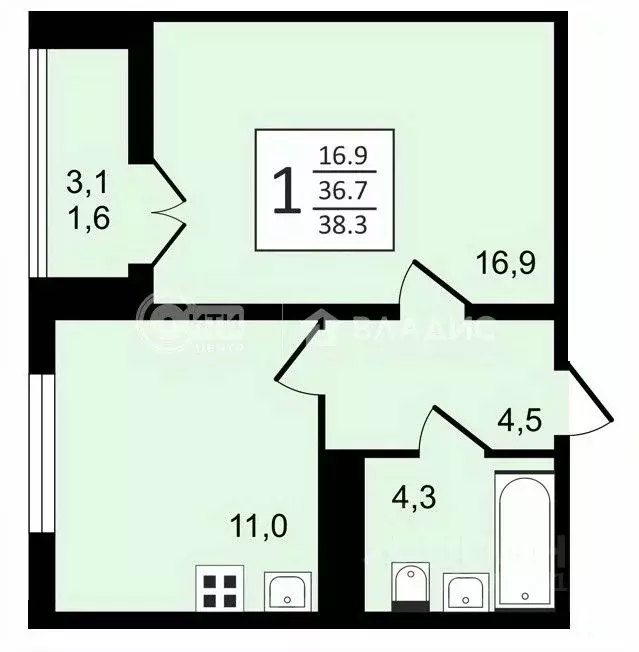 1-к кв. Воронежская область, Воронеж ул. Загоровского, 9/3 (38.3 м) - Фото 0