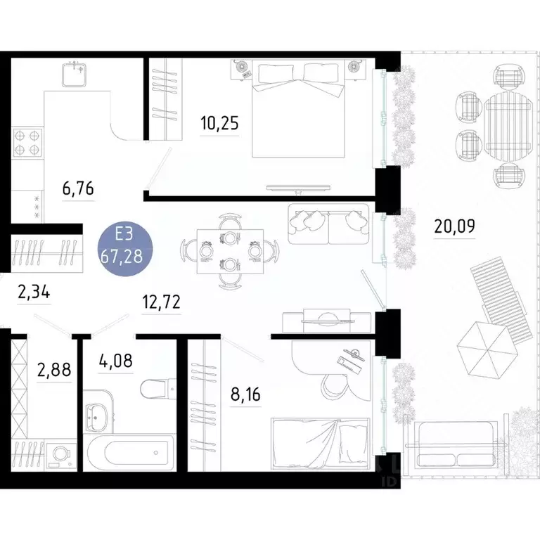 2-к кв. Рязанская область, Рязань 9-10-й кв-л,  (67.28 м) - Фото 1
