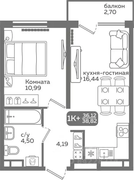 1-к кв. Тюменская область, Тюмень ул. Заполярная, 9/2 (36.12 м) - Фото 0