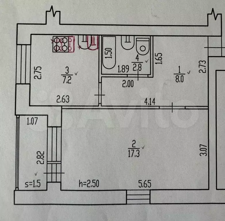 1-к. квартира, 36 м, 2/4 эт. - Фото 0