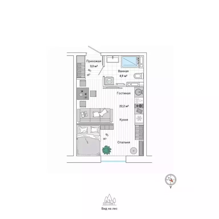 Студия Приморский край, Владивосток ул. Нейбута (29.6 м) - Фото 1