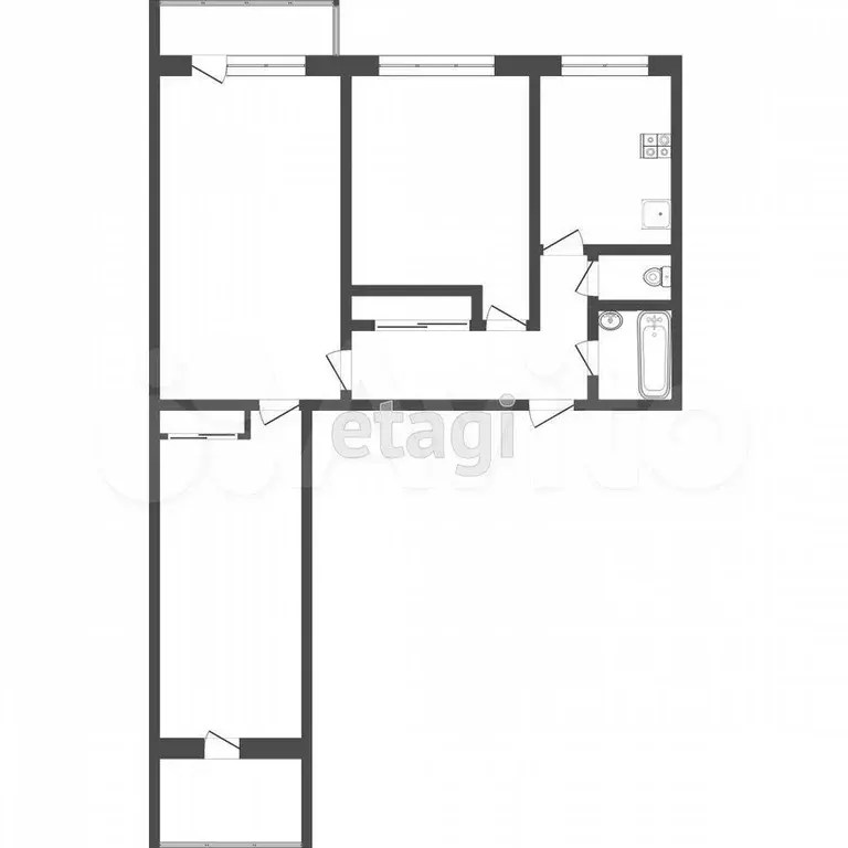 3-к. квартира, 60,8 м, 2/9 эт. - Фото 0
