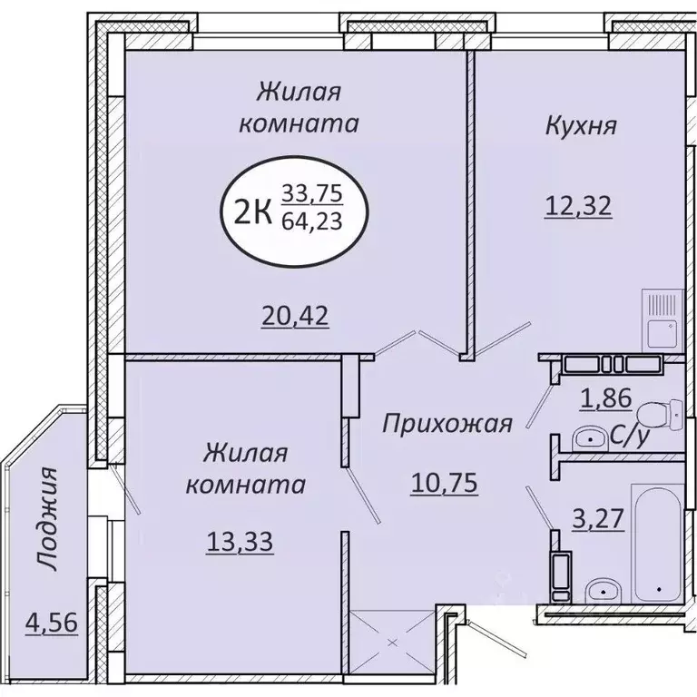 2-к кв. Новосибирская область, Новосибирск  (64.23 м) - Фото 0