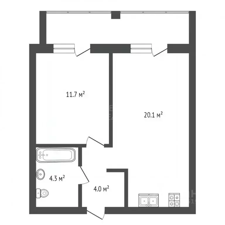 1-к кв. Тюменская область, Тюмень ул. Николая Глебова, 3 (46.33 м) - Фото 2