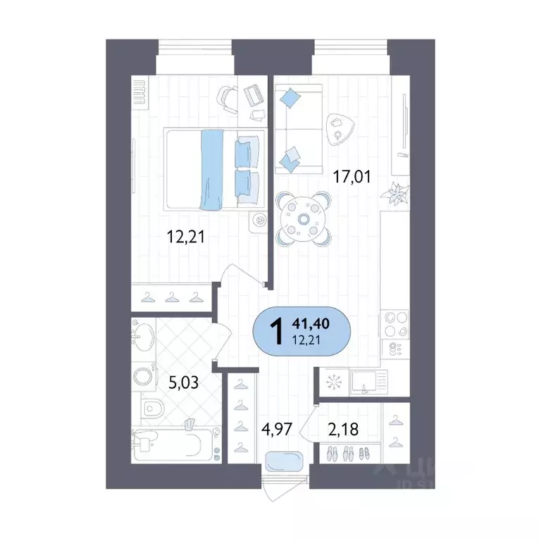 1-к кв. Брянская область, Брянск Бежицкая ул. (41.4 м) - Фото 1