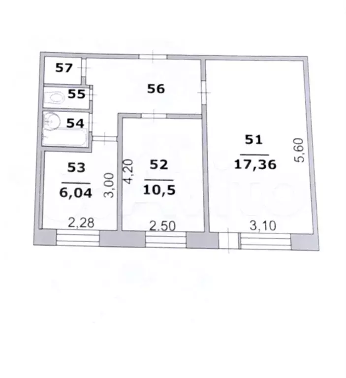 2-к. квартира, 44,1 м, 1/1 эт. - Фото 0