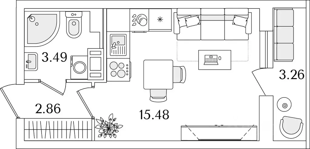 Студия Санкт-Петербург ул. Тамбасова, 5Н (23.46 м) - Фото 0