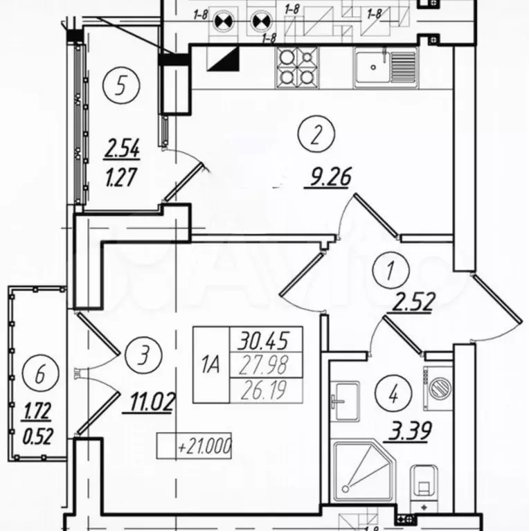 1-к. квартира, 28 м, 4/8 эт. - Фото 1