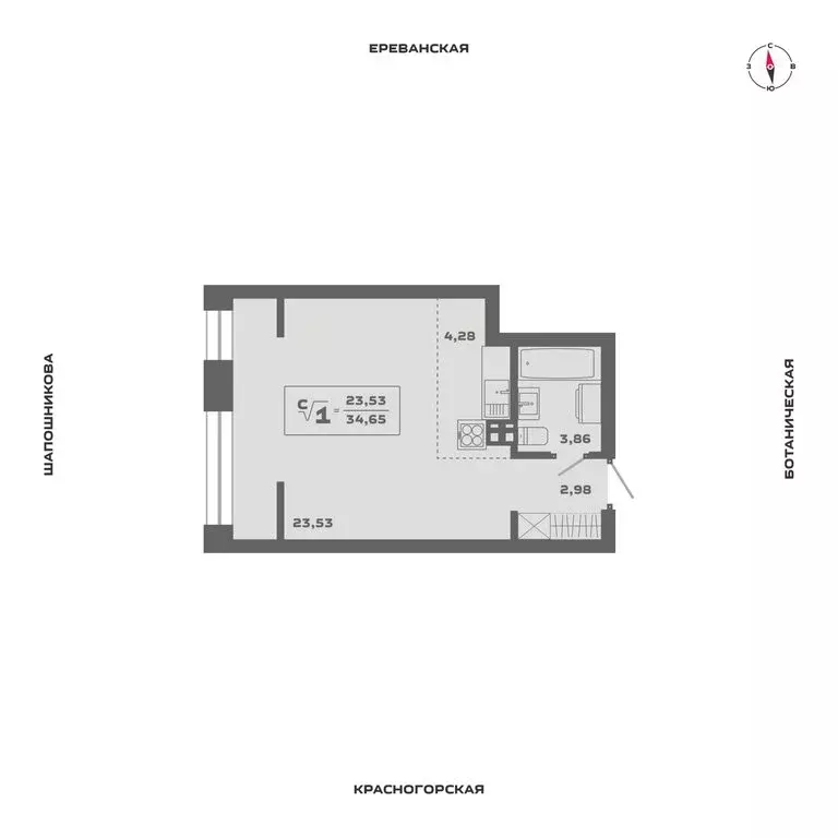 Квартира-студия: Новосибирск, Красногорская улица (34.65 м) - Фото 0