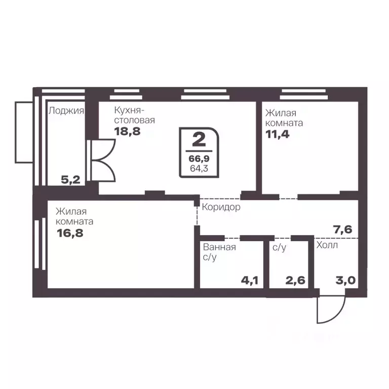 2-к кв. Челябинская область, Магнитогорск ул. Притяжения (64.3 м) - Фото 1