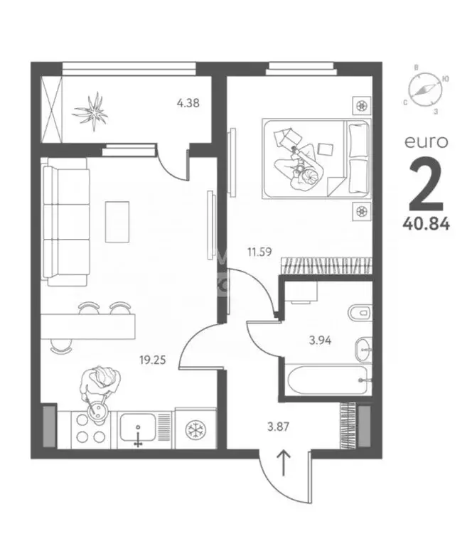 1-комнатная квартира: Липецк, улица Перова (40.84 м) - Фото 1
