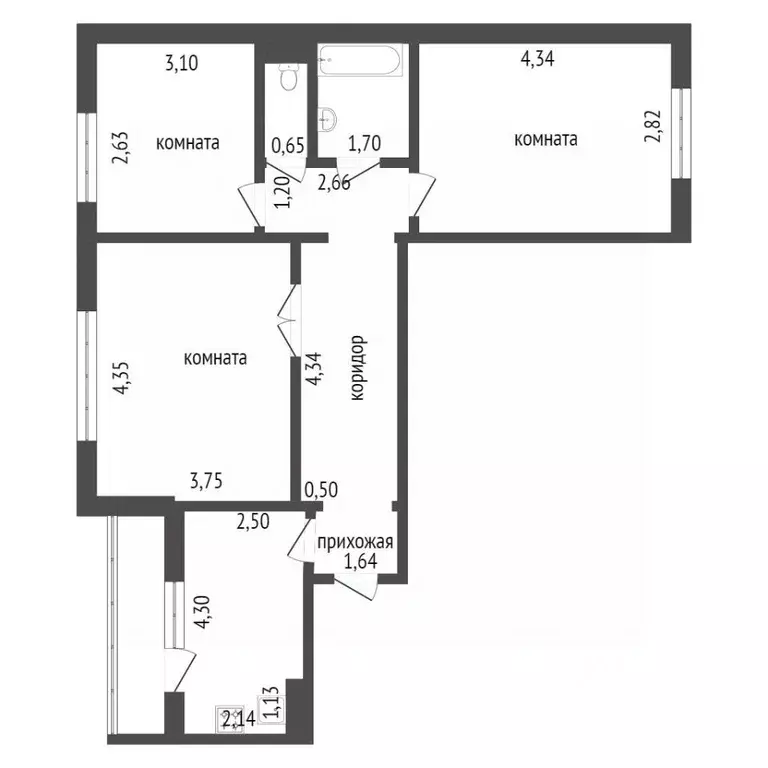 3-к кв. Красноярский край, Красноярск ул. Дмитрия Мартынова, 22 (65.5 ... - Фото 2