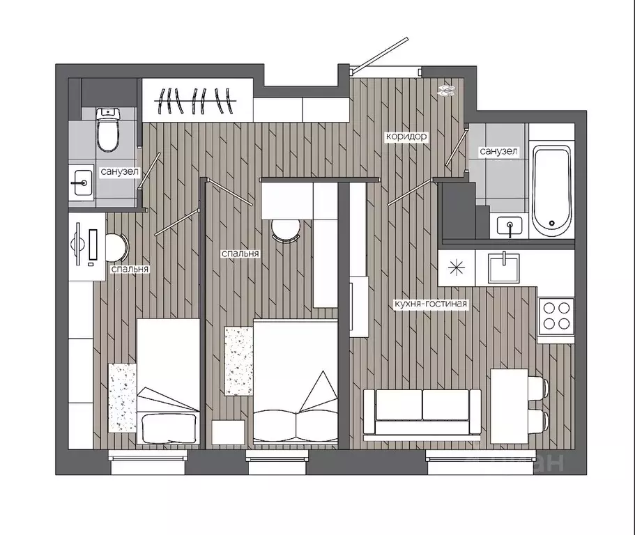 2-к кв. Ханты-Мансийский АО, Сургут 30А мкр,  (43.55 м) - Фото 0