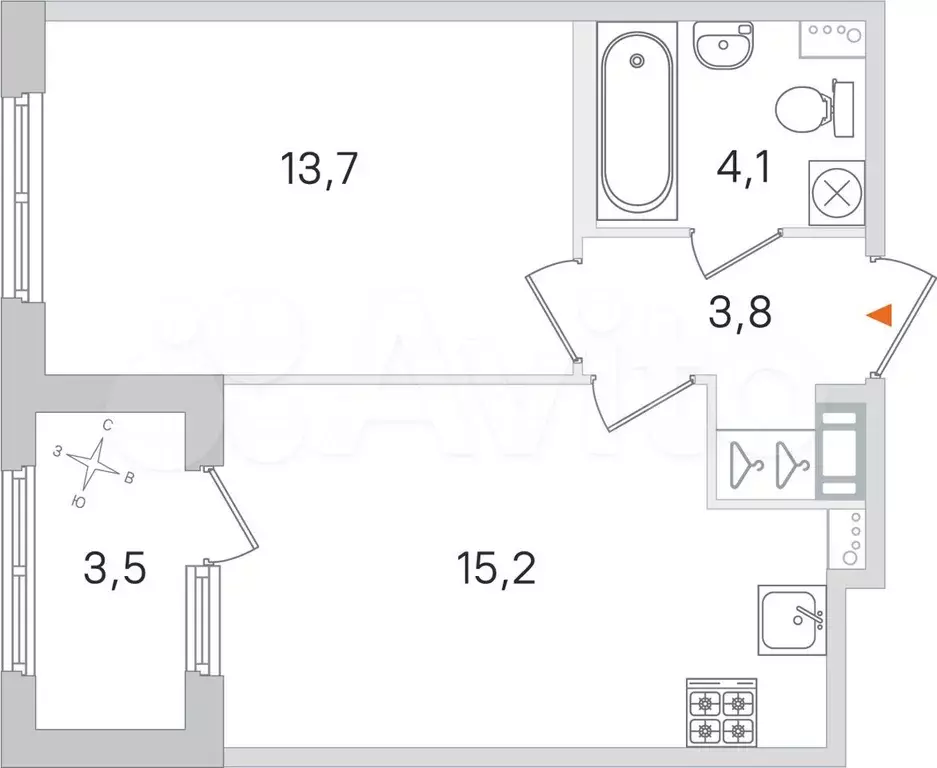 1-к. квартира, 38,6 м, 2/4 эт. - Фото 0