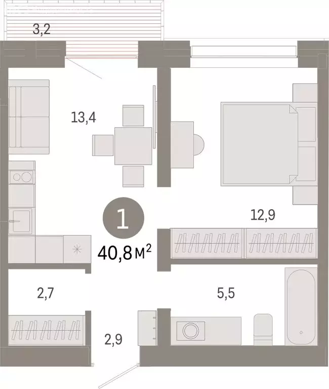 1-комнатная квартира: Тюмень, Причальная улица, 7 (40.78 м) - Фото 2