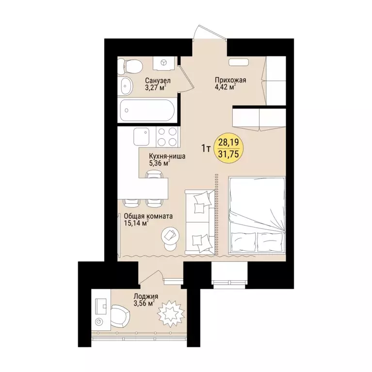 Продаётся квартира-студия, 31.78 м - Фото 1
