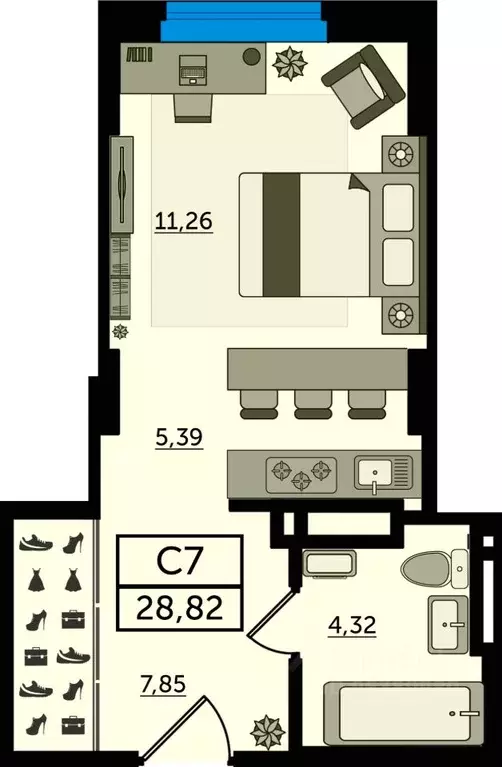 Студия Ростовская область, Ростов-на-Дону Тибетская ул., 1Гс1 (28.82 ... - Фото 1