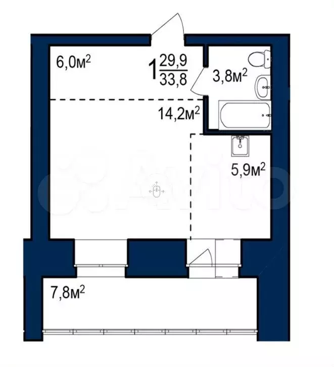 Квартира-студия, 33,8 м, 2/12 эт. - Фото 1