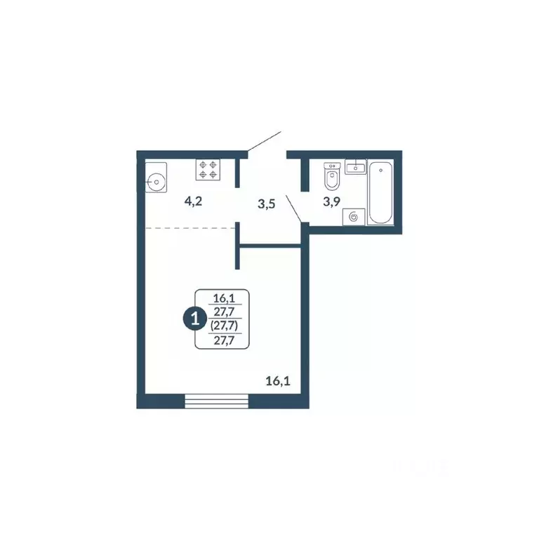 Студия Кировская область, Киров Скандинавия жилой комплекс (27.7 м) - Фото 1