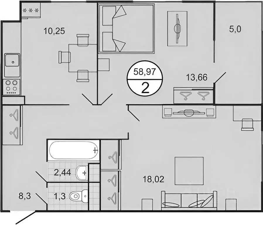 2-к кв. Ставропольский край, Ставрополь Апанасенковская ул., 12/1к1 ... - Фото 2