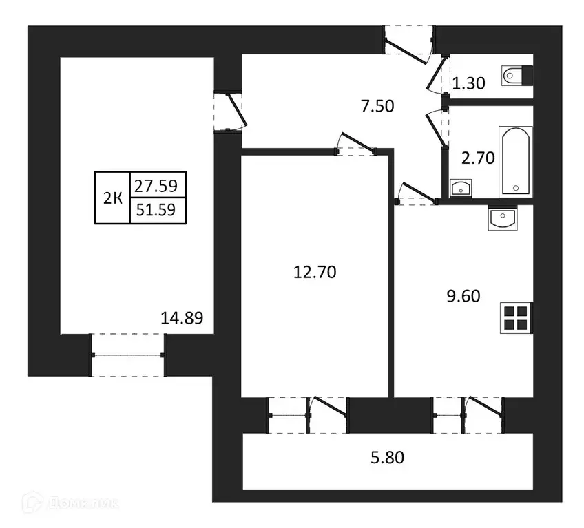 Продаётся 2-к квартира, 51.59 м - Фото 1