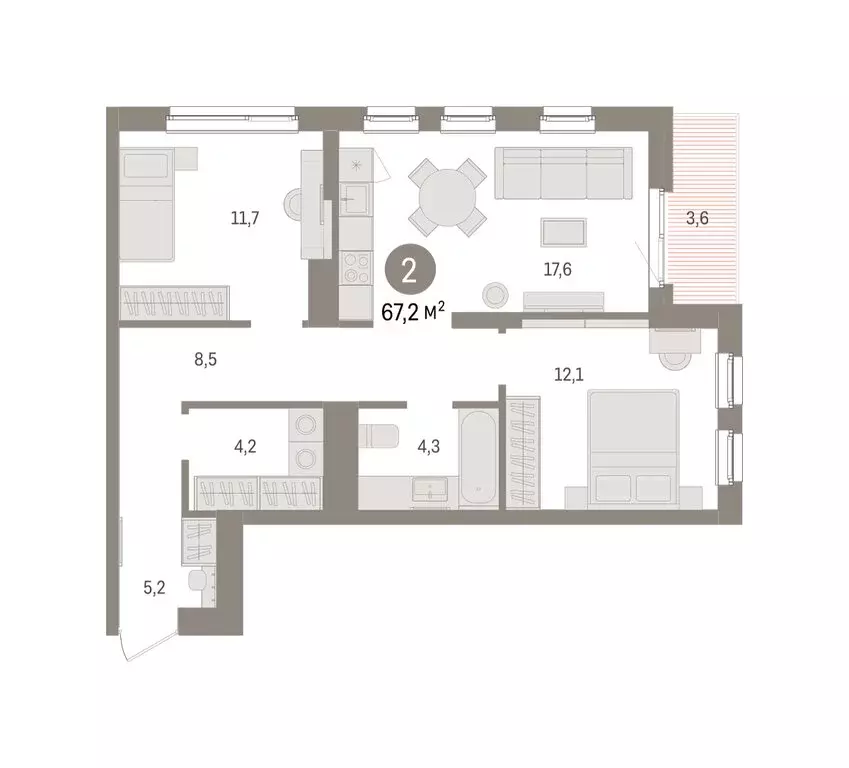 2-комнатная квартира: Челябинская область, Сосновский муниципальный ... - Фото 2