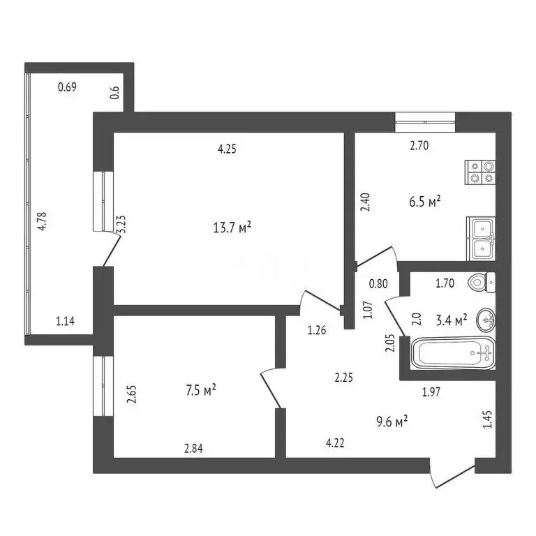 2-комнатная квартира: Абакан, улица Маршала Жукова, 74А (40.7 м) - Фото 1