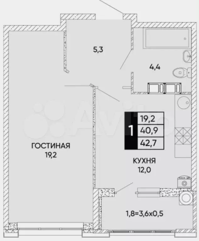 1-к. квартира, 42,4 м, 24/24 эт. - Фото 0