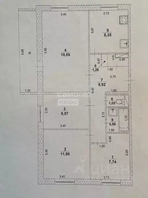 4-к кв. Ульяновская область, Ульяновск ул. Аблукова, 85 (71.3 м) - Фото 1