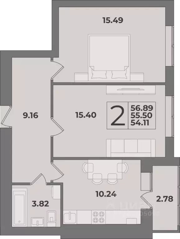 2-к кв. Калининградская область, Калининград Суздальская ул. (56.89 м) - Фото 0