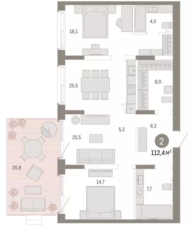 2-комнатная квартира: Тюмень, жилой комплекс На Минской (112.42 м) - Фото 2
