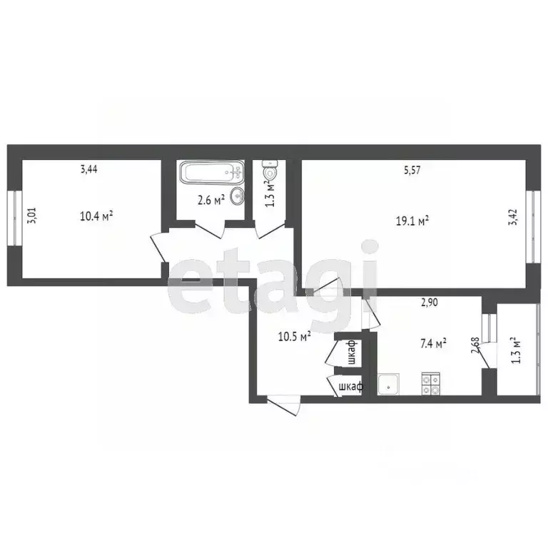 2-к кв. Тверская область, Тверь ул. Левитана, 20 (52.0 м) - Фото 2