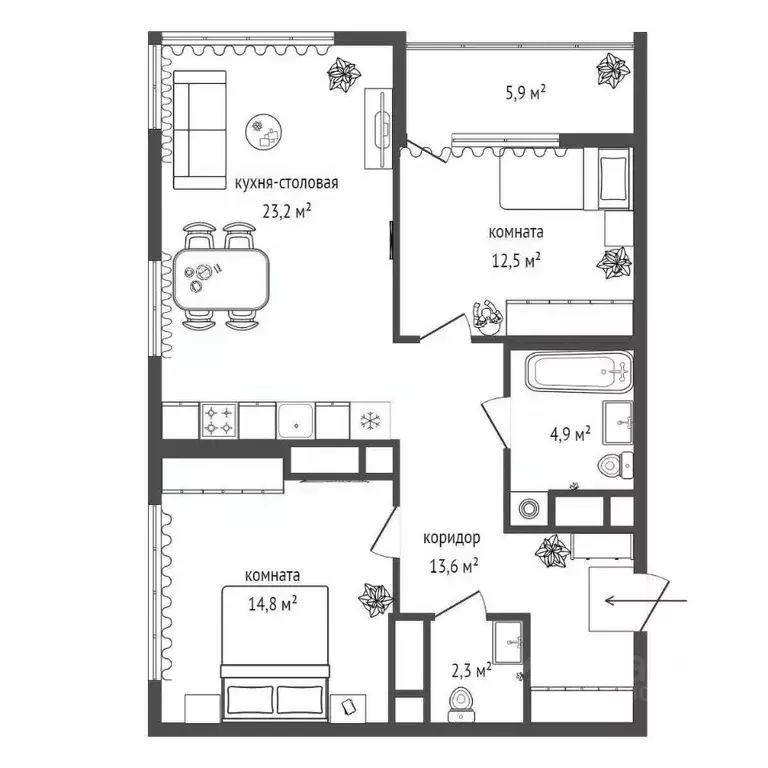2-к кв. Свердловская область, Екатеринбург ул. Нагорная, 16 (70.7 м) - Фото 1