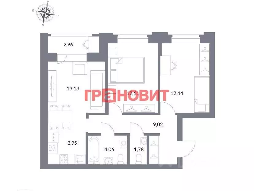 2-к кв. Новосибирская область, Новосибирск ул. Державина, 50 (60.1 м) - Фото 1