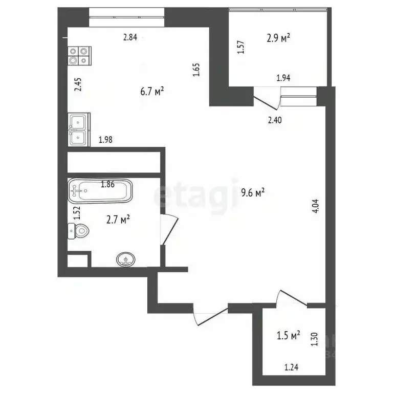 Студия Тюменская область, Тюмень Дамбовская ул., 25к1 (24.0 м) - Фото 2