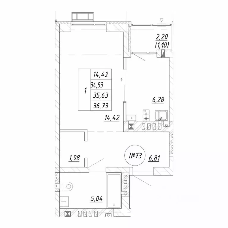 1-к кв. Калининградская область, Зеленоградск  (36.73 м) - Фото 1